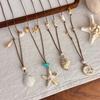 Conch Design Shell Pendant Necklace Long Adjustable Bohemian Beaded Necklace  Daily Matching