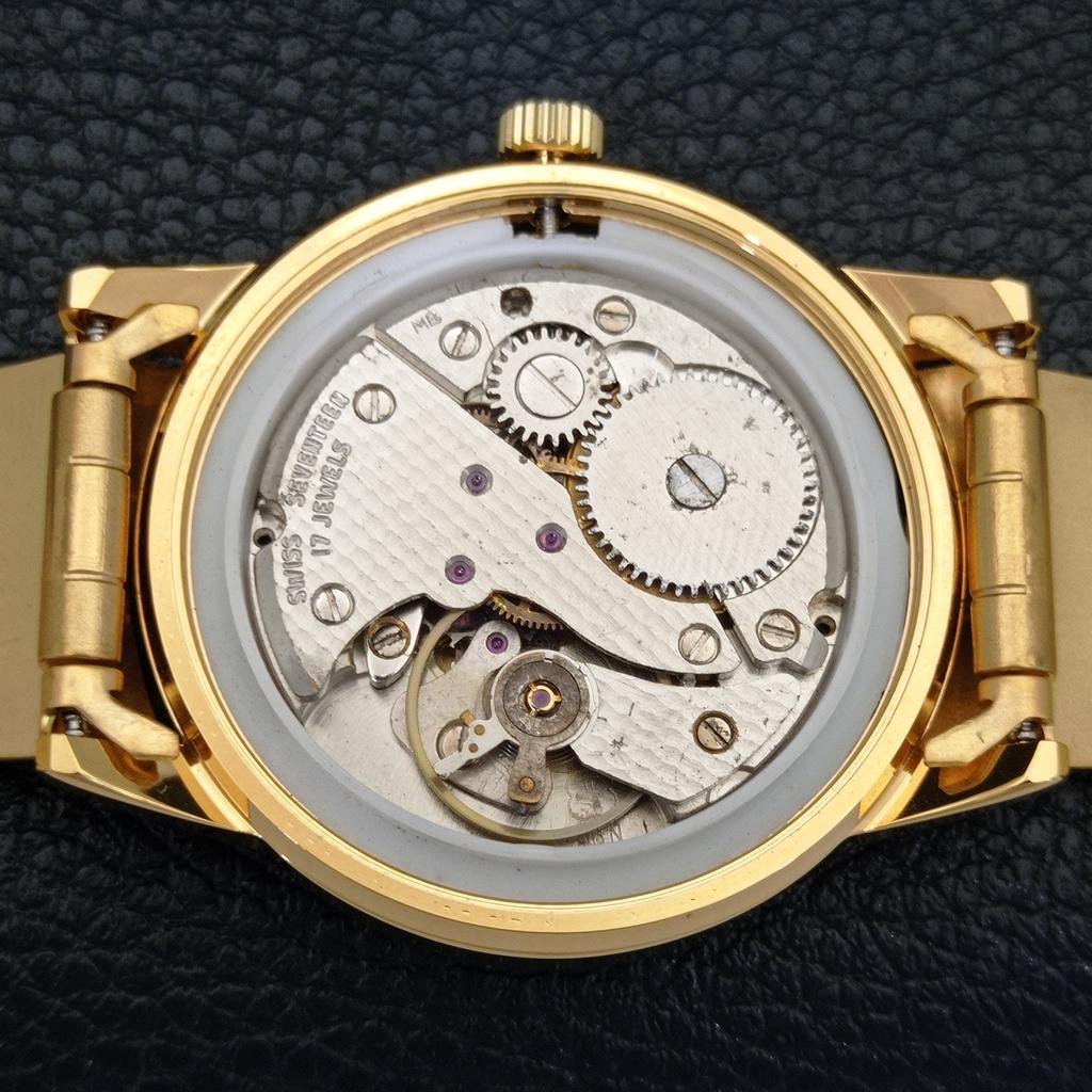 VINTAGE MONTINE HAND-WINDING SWISS MENS REFURBISHED BLACK DIAL WATCH a441071-1