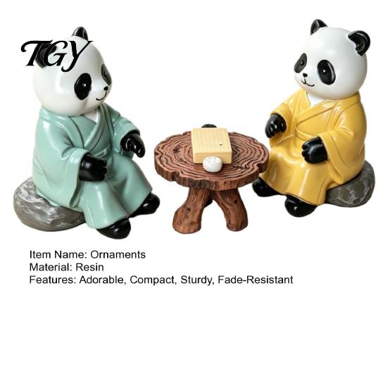 Minimalist Home Soft Furnishings Panda Playing Go Chess Figurine, Resin Zen Robe Tabletop Meditation Courtyard Landscaping Ornament, Cute Statue
