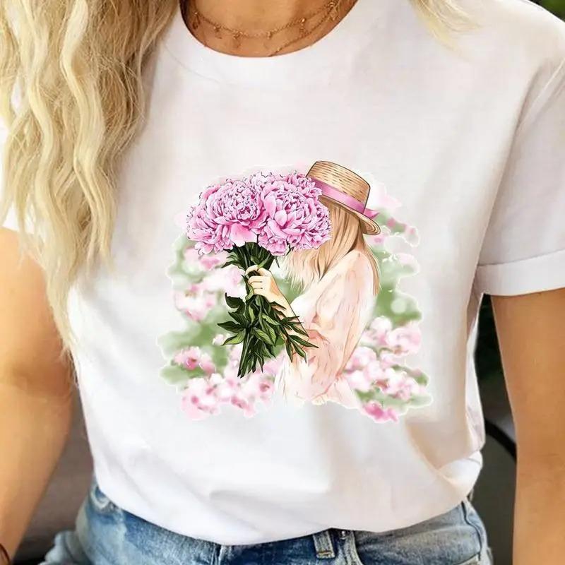 Beauty Flower Graphic Streetwear Fashion Girls TShirts Harajuku Y2K Clothes Short Sleeve Summer Tee Casual FeUnisex ONeck Tops