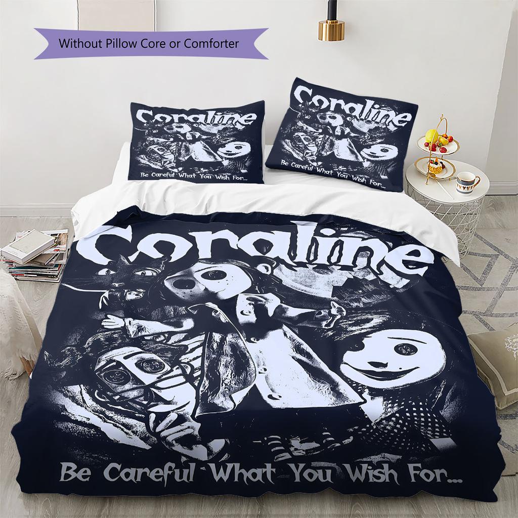 Coraline Jones Poster Pattern Bedding Home Decoration Birthday Gift ( 1 Duvet Cover + 2 Pillowcase, Without Core),fan Merchandise.
