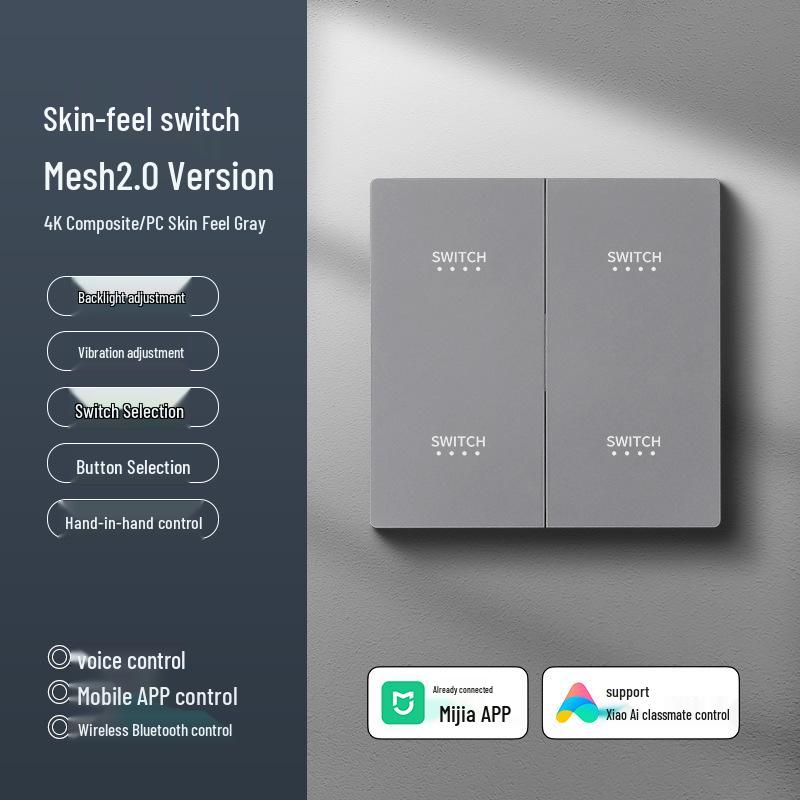 Smart Switch with AG Skin-feel Panel Connects To Mijia APP, Supports Xiao Ai Voice Control, Remote, and Touch Control.