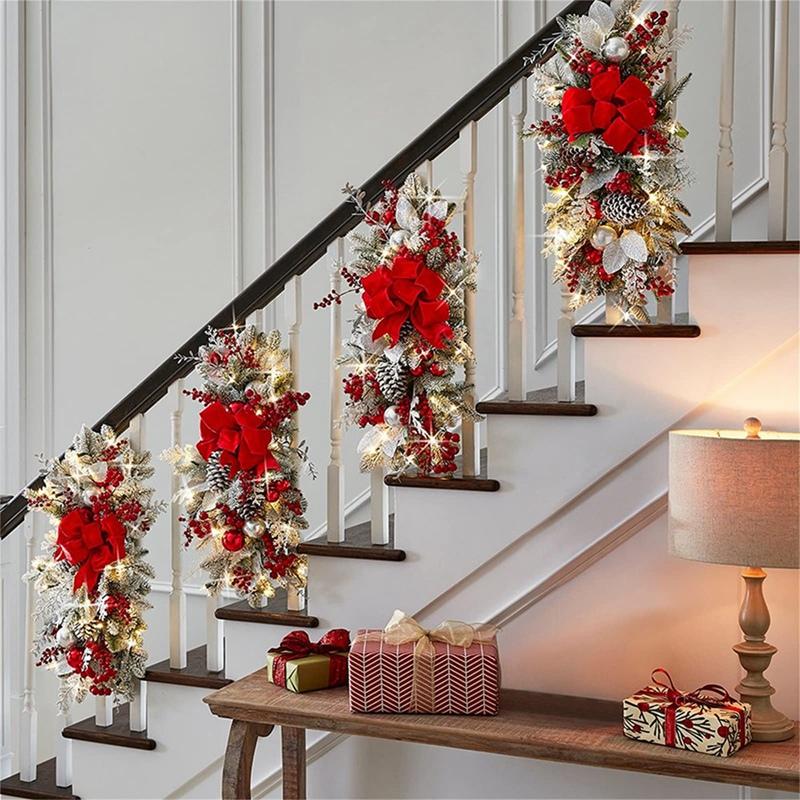 Christmas Swag, Stair Christmas Garland For Stairs, Door, Fireplace, Window, Outdoor Indoor Christmas Decor Easy Install Blue