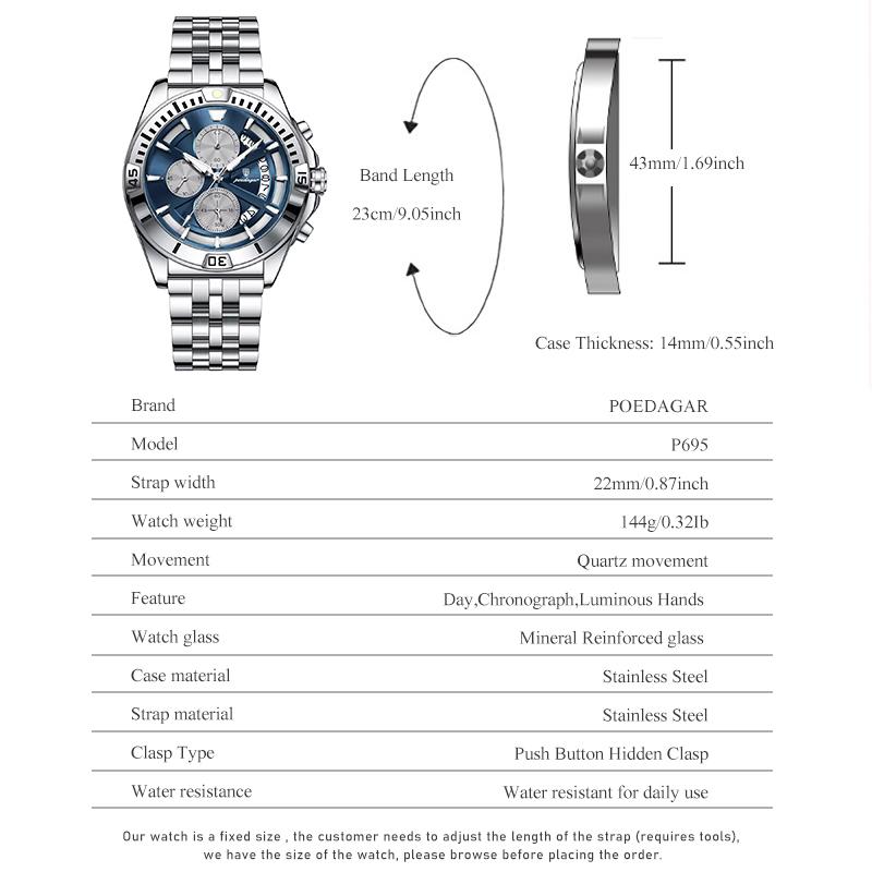 Herren Chronograph Armbanduhr Stahlarmband 3 Zifferblätter Timer Leuchtzeiger Kalender Wasserdicht Quarz Analog Uhren