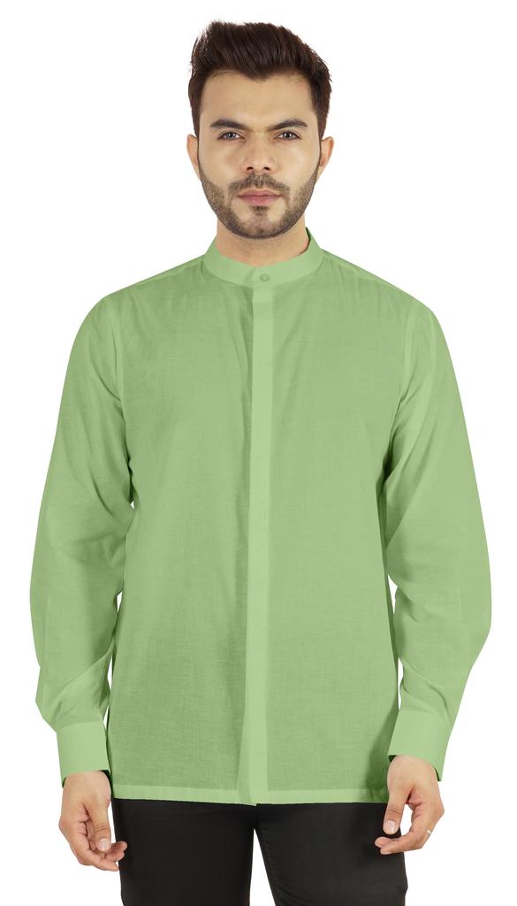 BestMan Mens Solid Shirt Mandarin Collar Long Sleeve Button-Up Formal Shirts Office