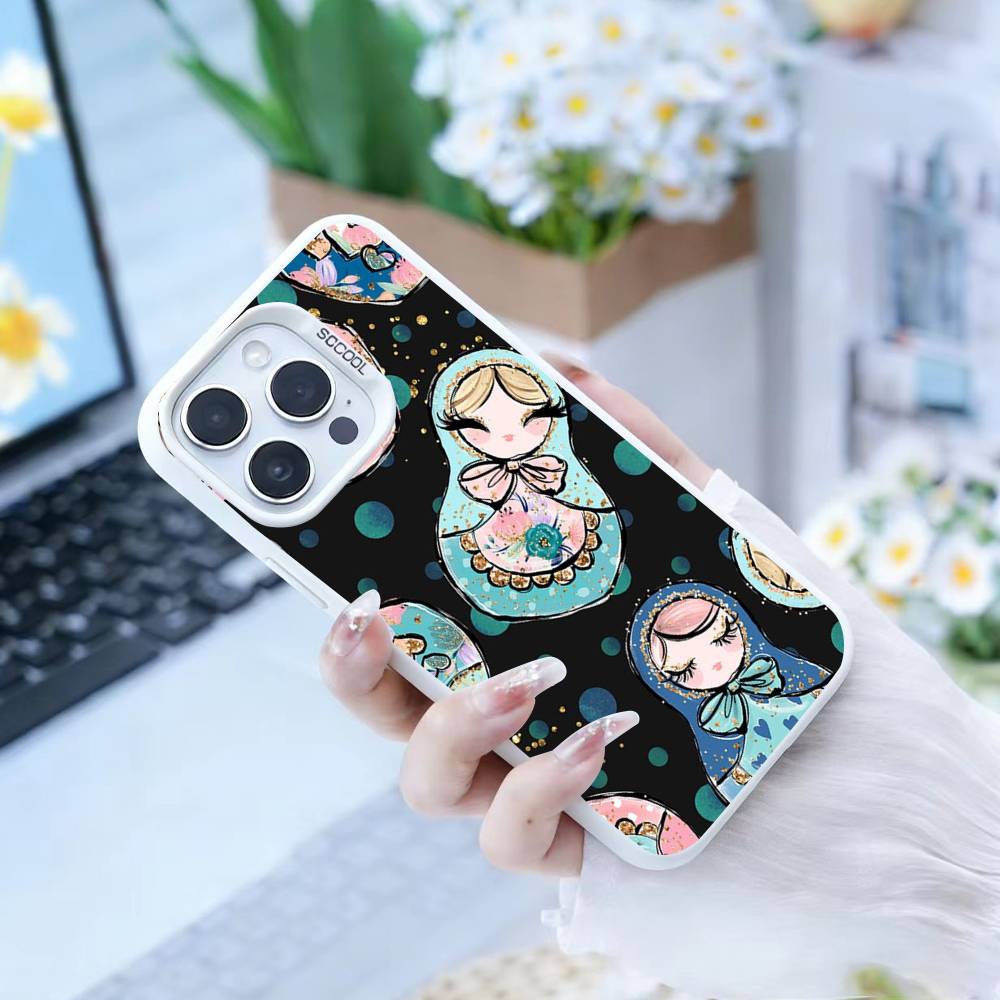 D-Russian Dolls Matryoshka Phone Case For iPhone 17,16,15,14,13,12,Pro MAX Black Matte Shockproof Cover