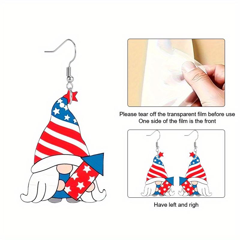 2D Flat Independence Day Earrings Red Stripes& Blue Star Gnomes Acrylic Earrings Y2K Classic Acrylic Earrings Elegant Earrings Party Earrings