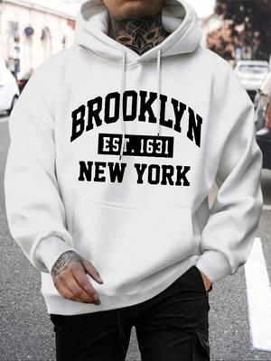 Beooklyn Est 1631 New York Printed Hooded Men Cotton Warm Popular Hoodie Fashion Fur-liner Hoodie Fashion Casual Top Comfortable