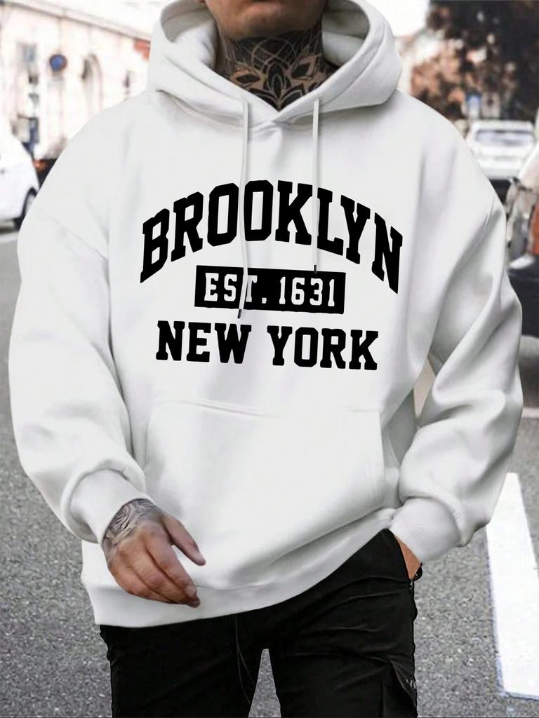 Beooklyn Est 1631 New York Printed Hooded Men Fleece Warm Big Size Hoodies Fashion Fur-liner Hoodie Fashion Casual S-XXL Tops