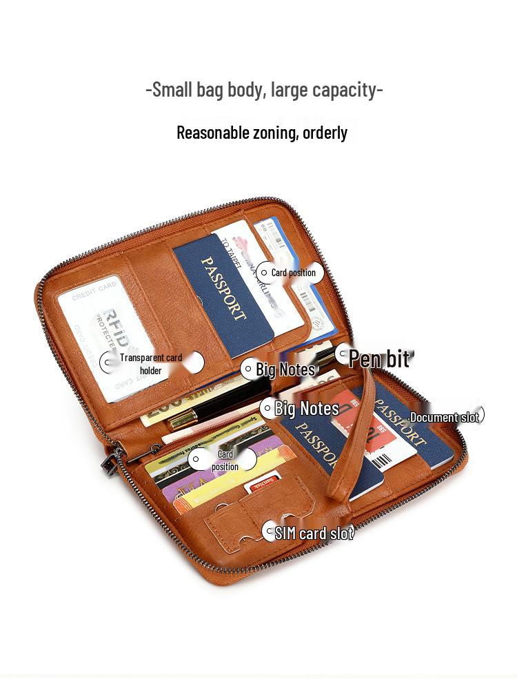 Anti-Theft RFID Zipper Passport Holder & Travel Wallet