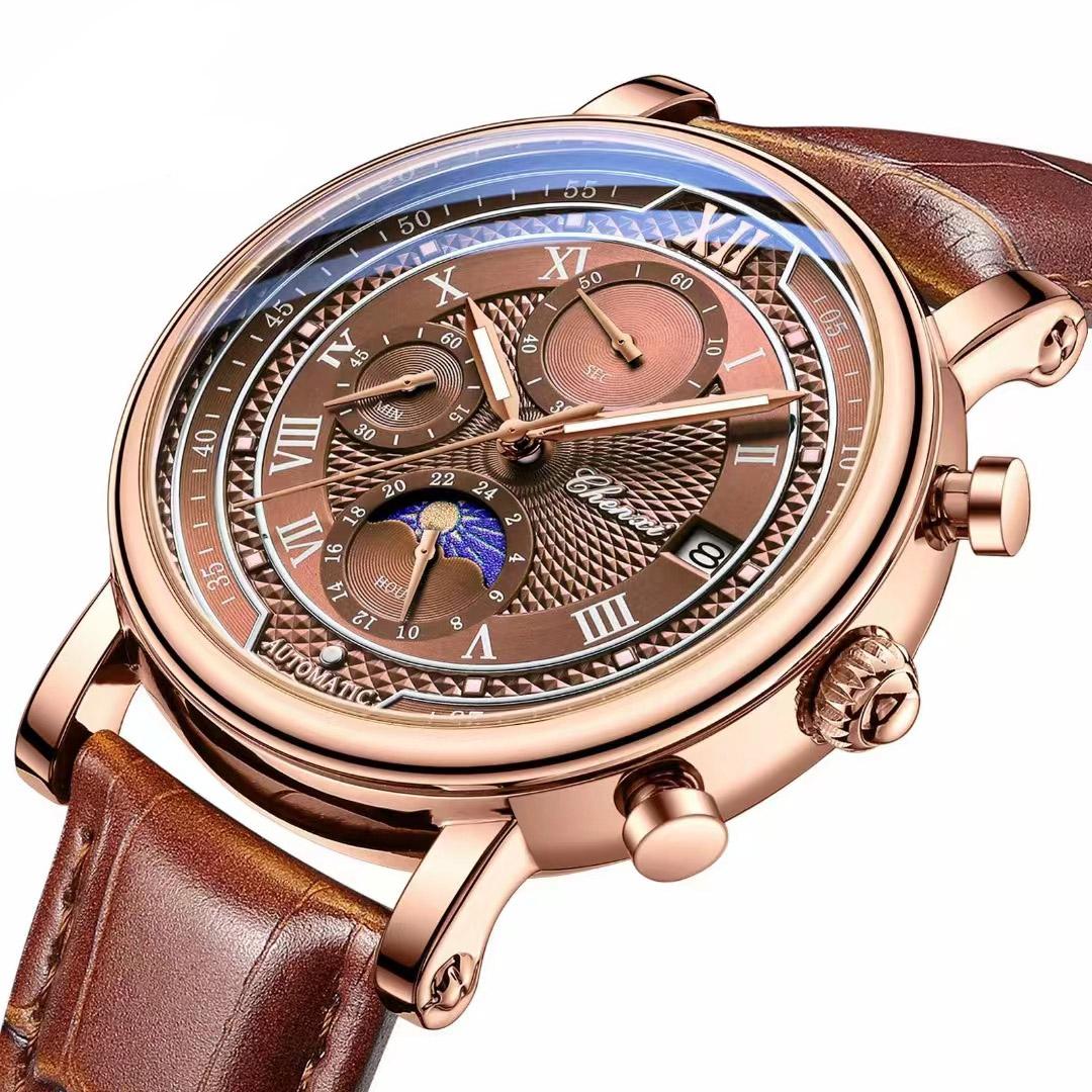 

Модные мужские деловые часы из натуральной кожи с хронографом и календарем, повседневные спортивные наручные часы, водонепроницаемые