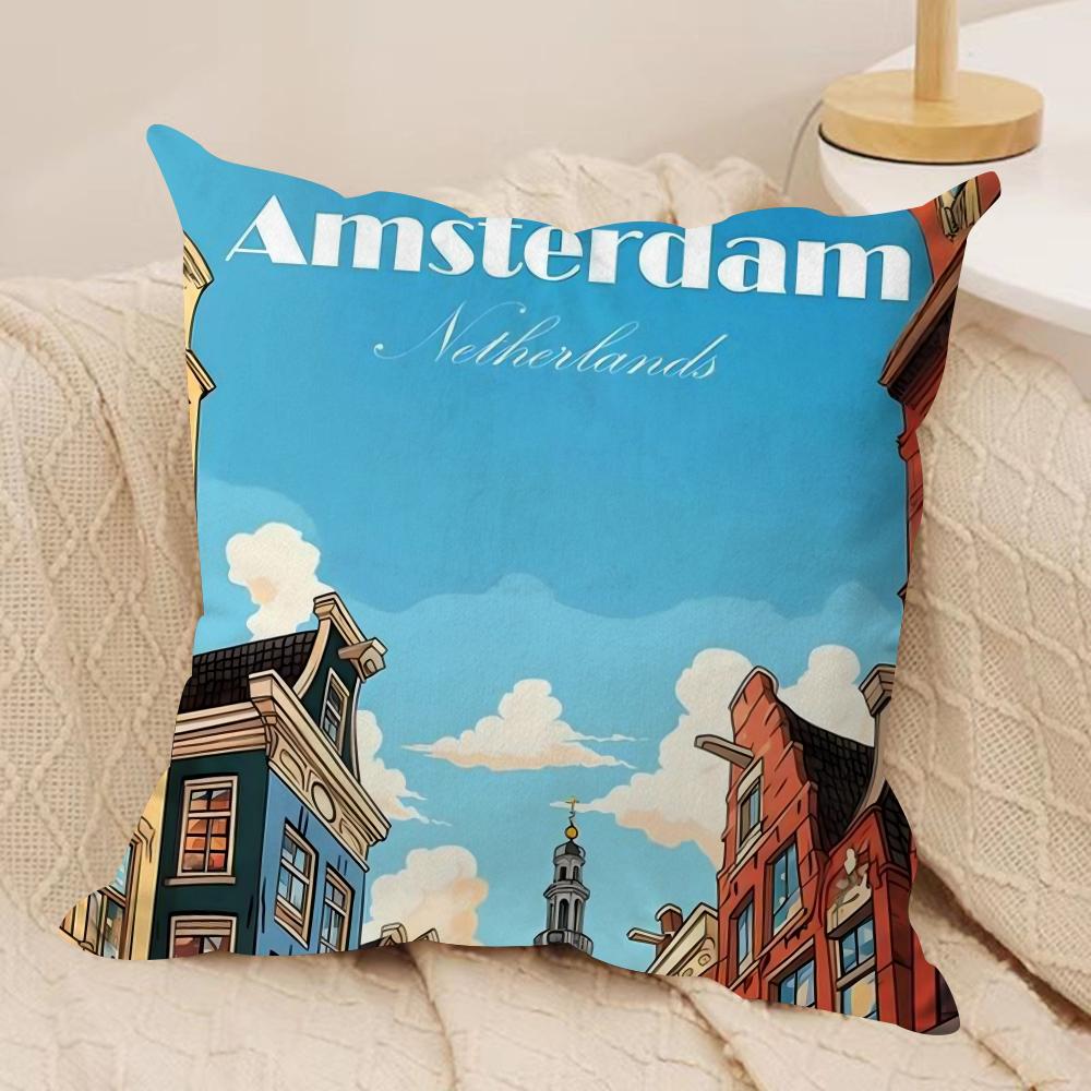 AAmsterdam Netherlands Cushion Cover Soft Plush Throw Pillow Cushion CoverDoubleSided Printed Decorative Case for Sofa Decor