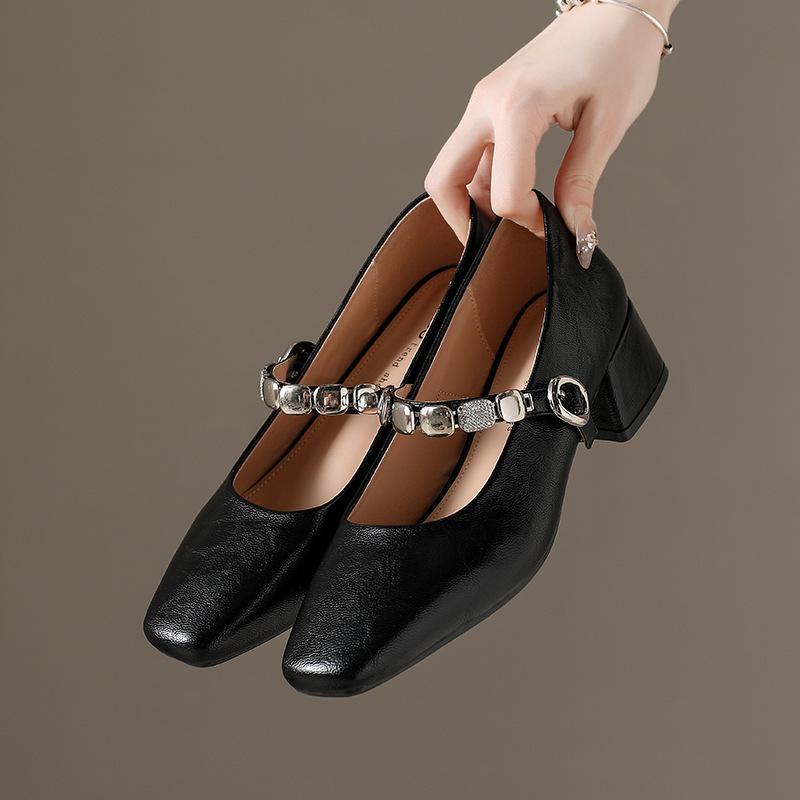 Low-cut One-button High-heeled Shoes - Women's New Style Casual Square-toe Sandals