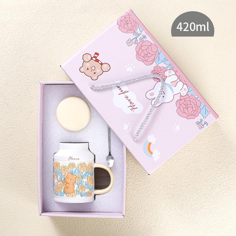 Niedlicher kreativer Retro-Becher Internet-Berühmtheit Hase Blume Tier Keramiktasse Damen Heim-Büro-Tasse Hase