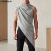 Summer Men Swing Collar Sleeveless Irregular Casual Loose Long Tank Tops