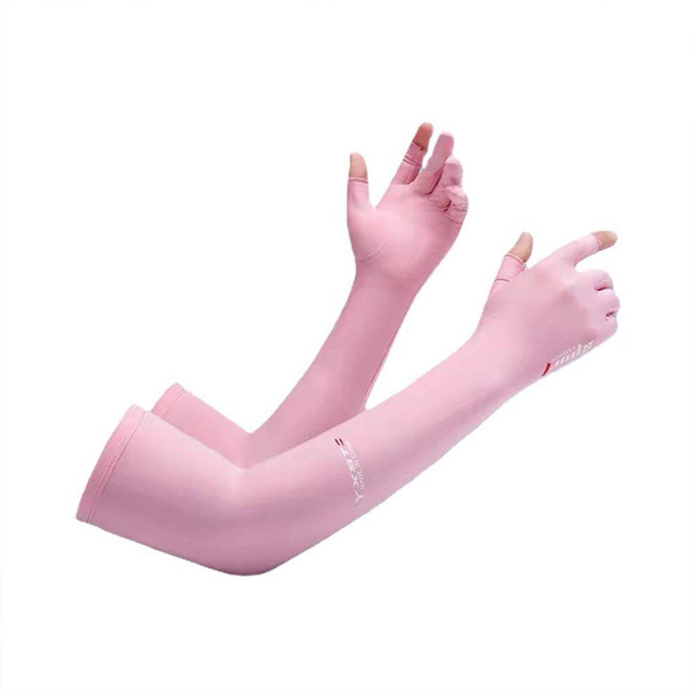 1 Pair Cooling Arm Sleeves With Thumb Hole Summer Sports Thin Ice Silk Sunscreen Arm Covers Hand Protector