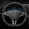 TDMC1 For Tesla Roadster Model 3 Model Y Model S Model X Car Leather Carbon Fiber Anti-Slip Protector Steering Wheel Cover Accessories