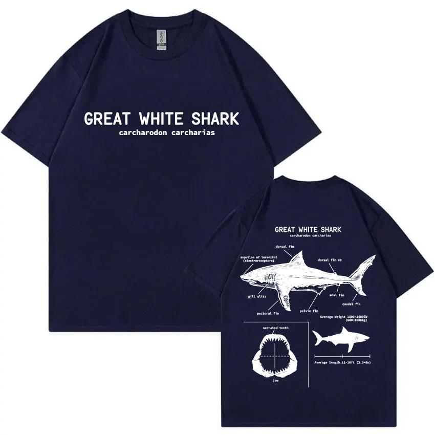 Marine Animals Great White Shark Anatomy Graphic Tshirt Men Casual Oversized Tshirts Mens Vintage Pure Cotton T Shirts