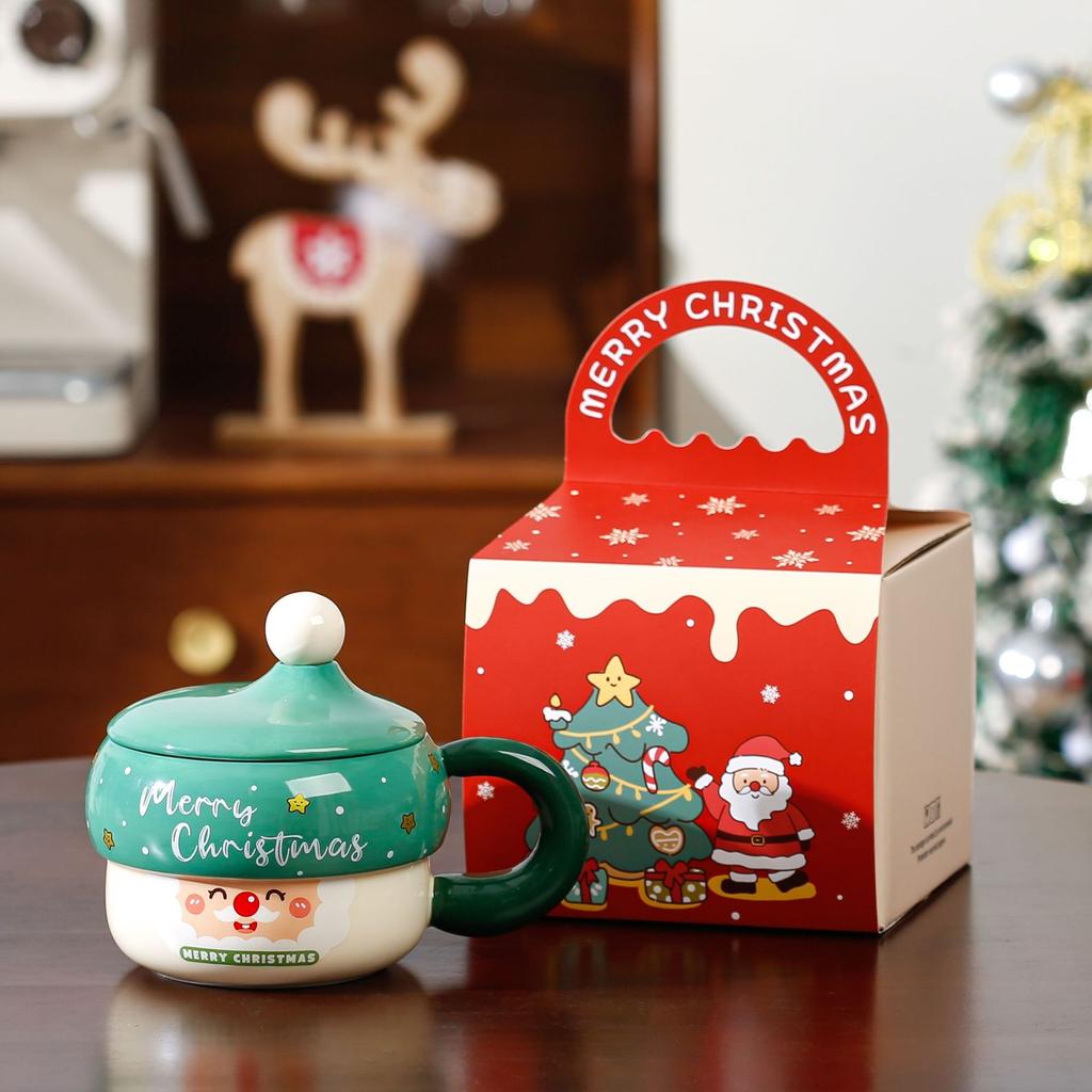 Creative cartoon ceramic Christmas cup souvenir high value large capacity mug Christmas gift set