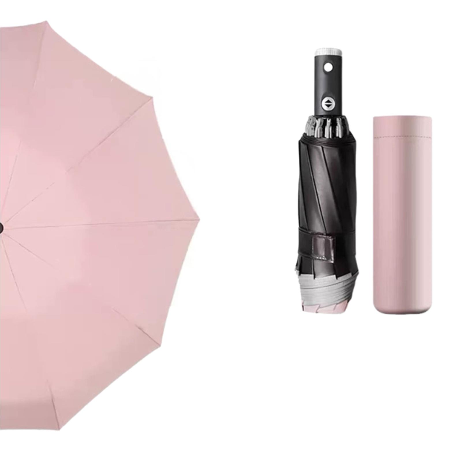 

2025 Новый автоматический зонт со светоотражающей полосой, обратным светодиодным фонариком, трехсложный, перевернутый, 10 спиц, с аккумулятором Aluminum&10K розовый