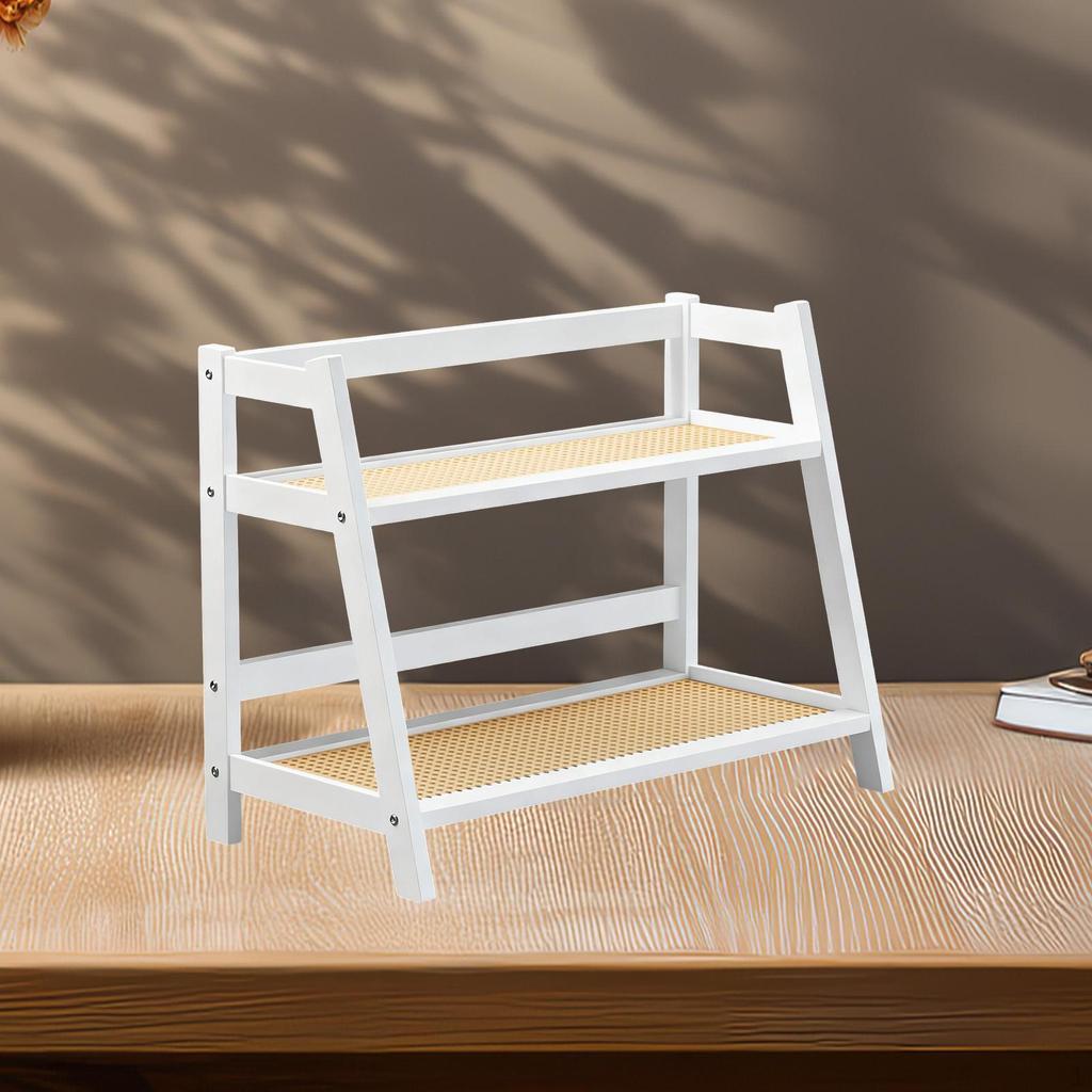 Bamboo Double Layer Rack 2 Tier Coffee Mug Display Stand Desk Storage Organizer for Living Room