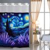 No Hook Sky Colored Drawing Shower Curtain With Snap-in Fabric Liner Sheer Top Window, Double Layer Bathtub Curtain