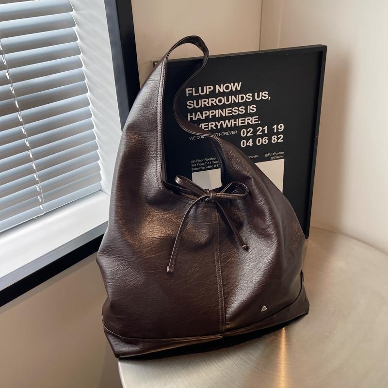 High-Grade Sense Retro Red Shoulder Bags Women Solid Color Large Capacity Soft Leather Handbags Lady Fashion Underarm Bag