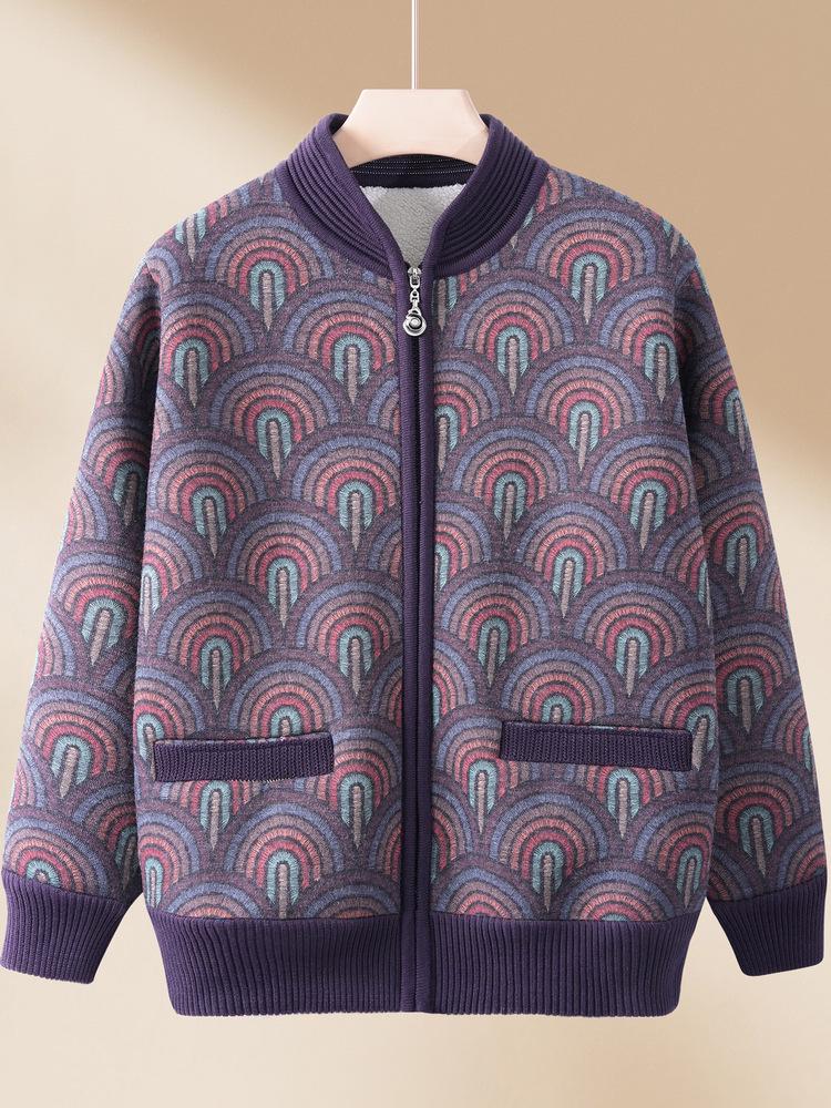 Mom's Fashionable Winter Fleece Sweater for Middle-Aged & Elderly Women: Plus Velvet, Thickened, Warm Base Layer Top