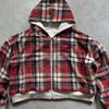 Karierter Y2K Zip-Up Doppelseitiger Cardigan Hoodie für Herbst/Winter – Unisex Streetwear Sweatshirt