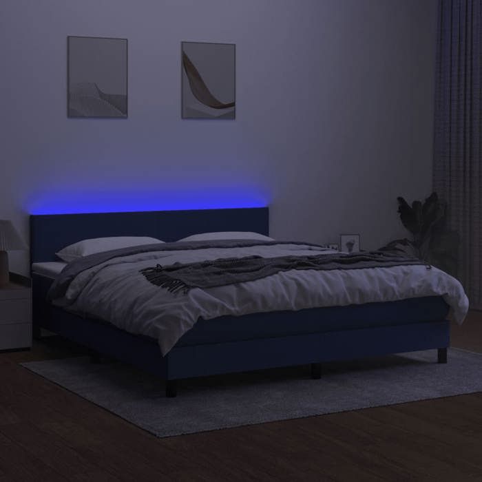 Exclusive House - Bed Slatted Base with Blue LED Mattress 160x200 Cm Fabric