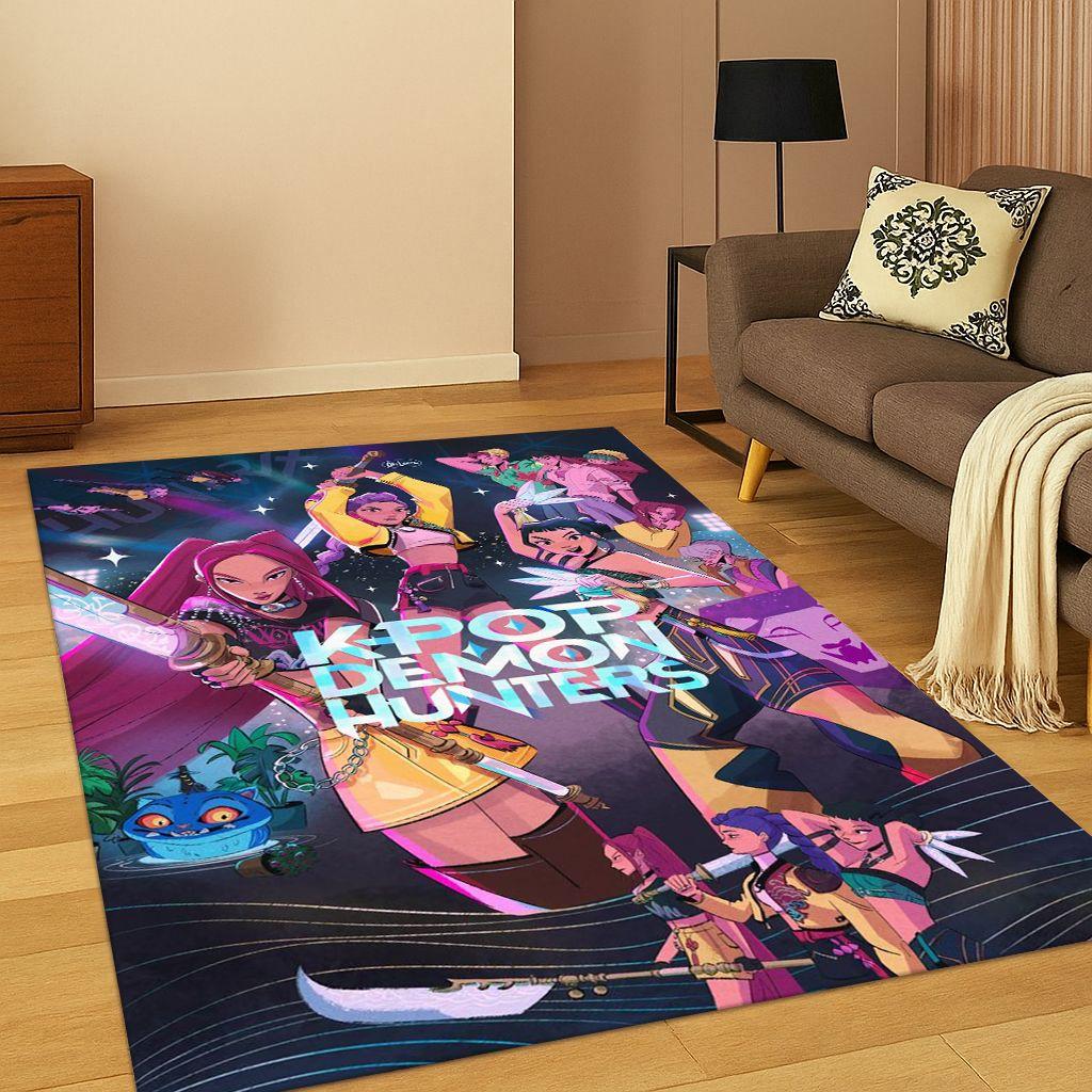 Tappeto Kpop Demon Hunters Rumi Mira Zoey Music Cartoon per Camera da Letto Soggiorno Divano Decorazione Casa, Tappetino Antiscivolo Regalo
