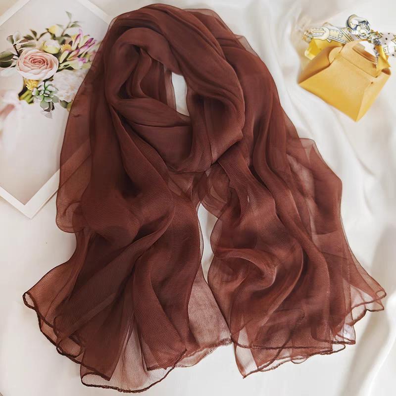 BYSIFA|Frühlings Khaki 100% Seidenschal Stola Elegant Lang Schals Stolen Frühling Herbst Marken Accessoires Kopftuch Cape 170*100