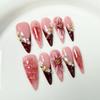 10Pcs Retro Long Stiletto Fake Nails Full Cover French Tip Gradient Flower Handmade Press On Manicure