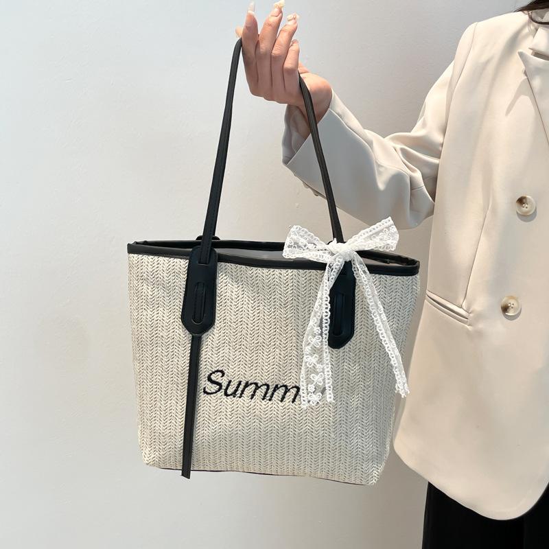 

Casual bow student class lace belt tote bag women s new large-capacity versatile personalized shoulder bag чёрный