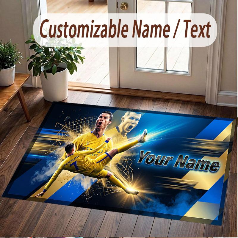 Custom Rug Cristiano Ronaldo Pattern Print Name Text Soft Non‑Slip Floor Carpet for Home Indoor Decoration