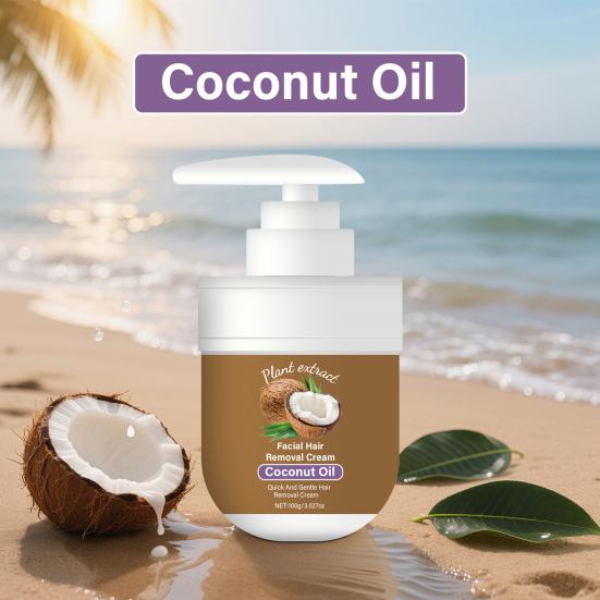 Yousheng 1/2 Stück 100ML Kokosöl Gesichtshaarentfernung Creme Pflanzenextrakt Schmerzfrei Feuchtigkeitsspendend Ganzkörper Arm Bein Achseln Haarentferner Depilatory