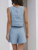 European and American Women's 2-Piece Linen Casual Set: Sleeveless Top and Shorts.