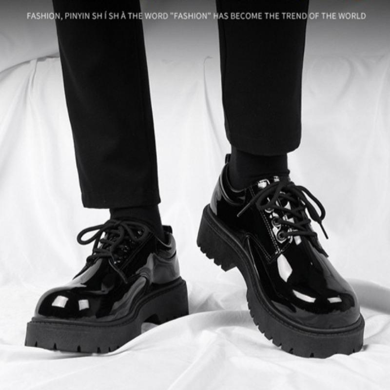 Unisex Black Leather Shoes 2025 Spring Platform Lace-up Oxfords Shoes Non Slip Comforts Men's Women Casual Work Shoes Plus 37-46