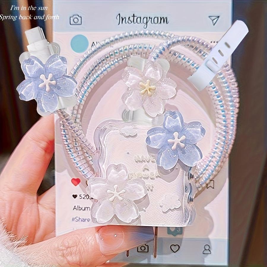 5Pcs 3D flower shell iPhone charger cable protector, anti-break data wire cover