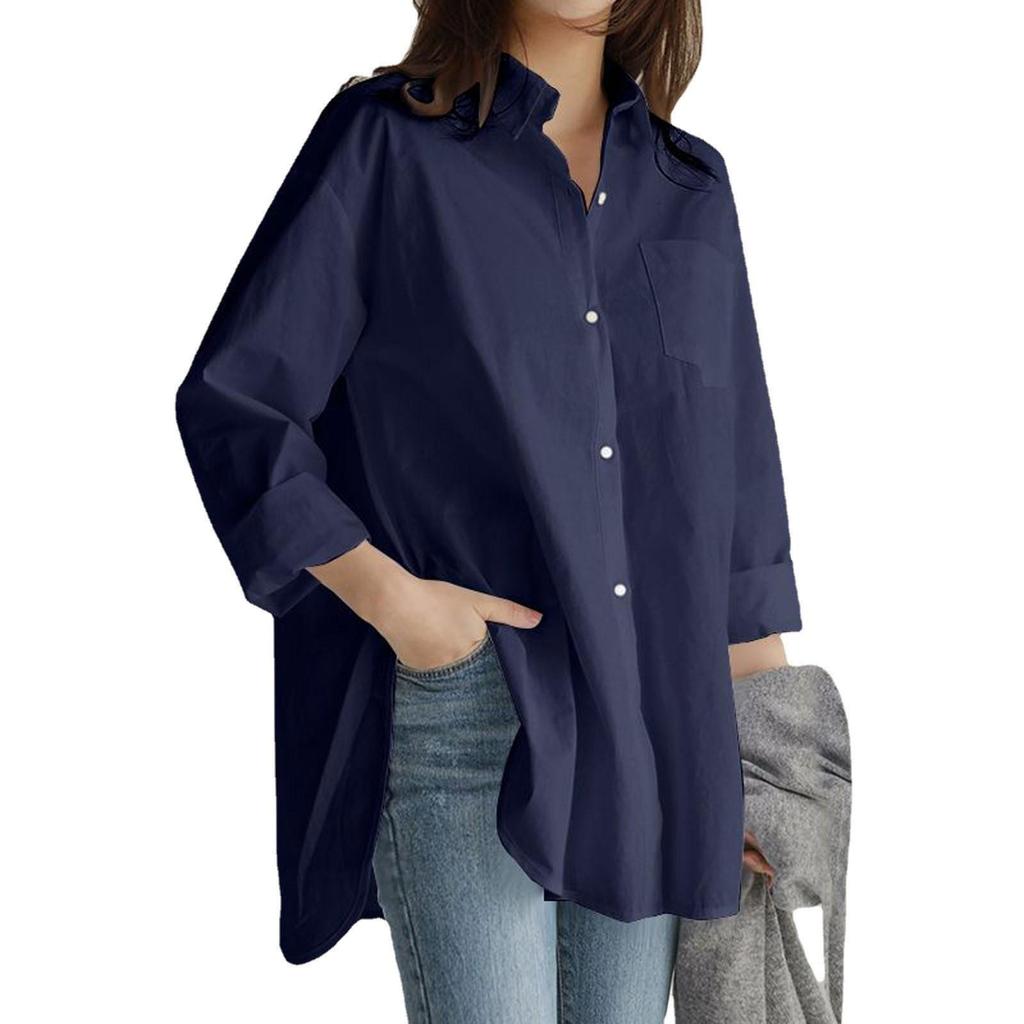 2024 Autumn Women's Solid Color Long Sleeve Irregular Lapel Shirt