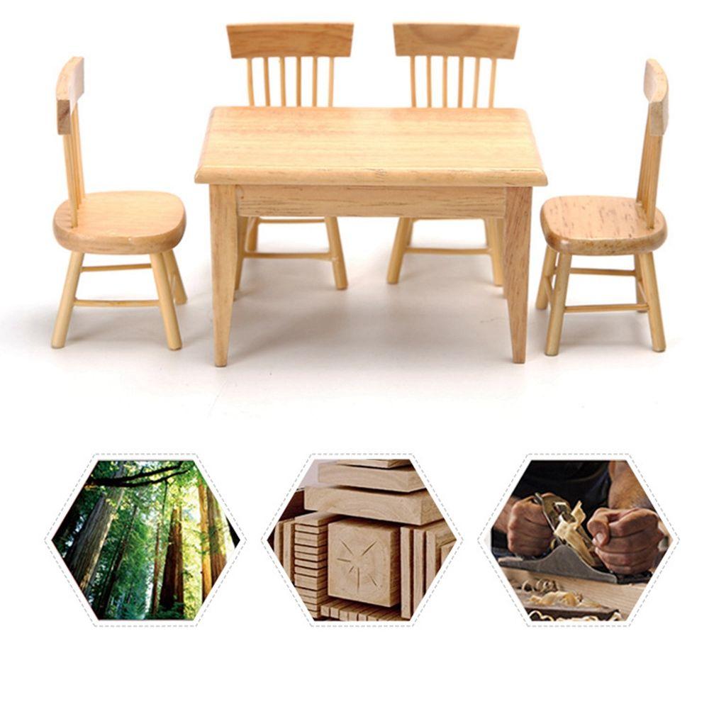 1/12 Dollhouse Accessories Table Furniture Toys Wooden Table Simulation Chair Doll House Decoration