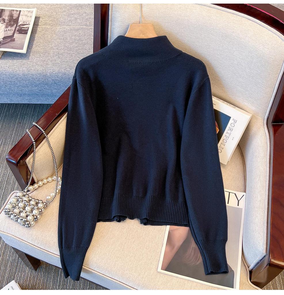 Cardigan en maille zippé couleur abricot pour femme avec col montant - Haut d'extérieur d'hiver élégant à manches longues