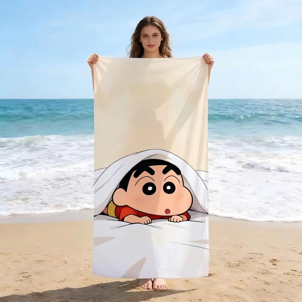 Crayon Shin Chan Cream Background Peeking Print Beach Towel Microfiber Quick Dry Sand Free Kids Pool Bath Travel Gift