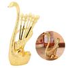 Zinc Alloy Swan‑Shaped Bracket Fruit Dessert Spoons Set Kitchen Tableware Wedding Supplies(Gold 6 Spoons )