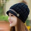 Women Winter Knitted Braided Beanie Hats Cabled Checker Pattern Hat Beret Slouchy Button Leather Belt Cap