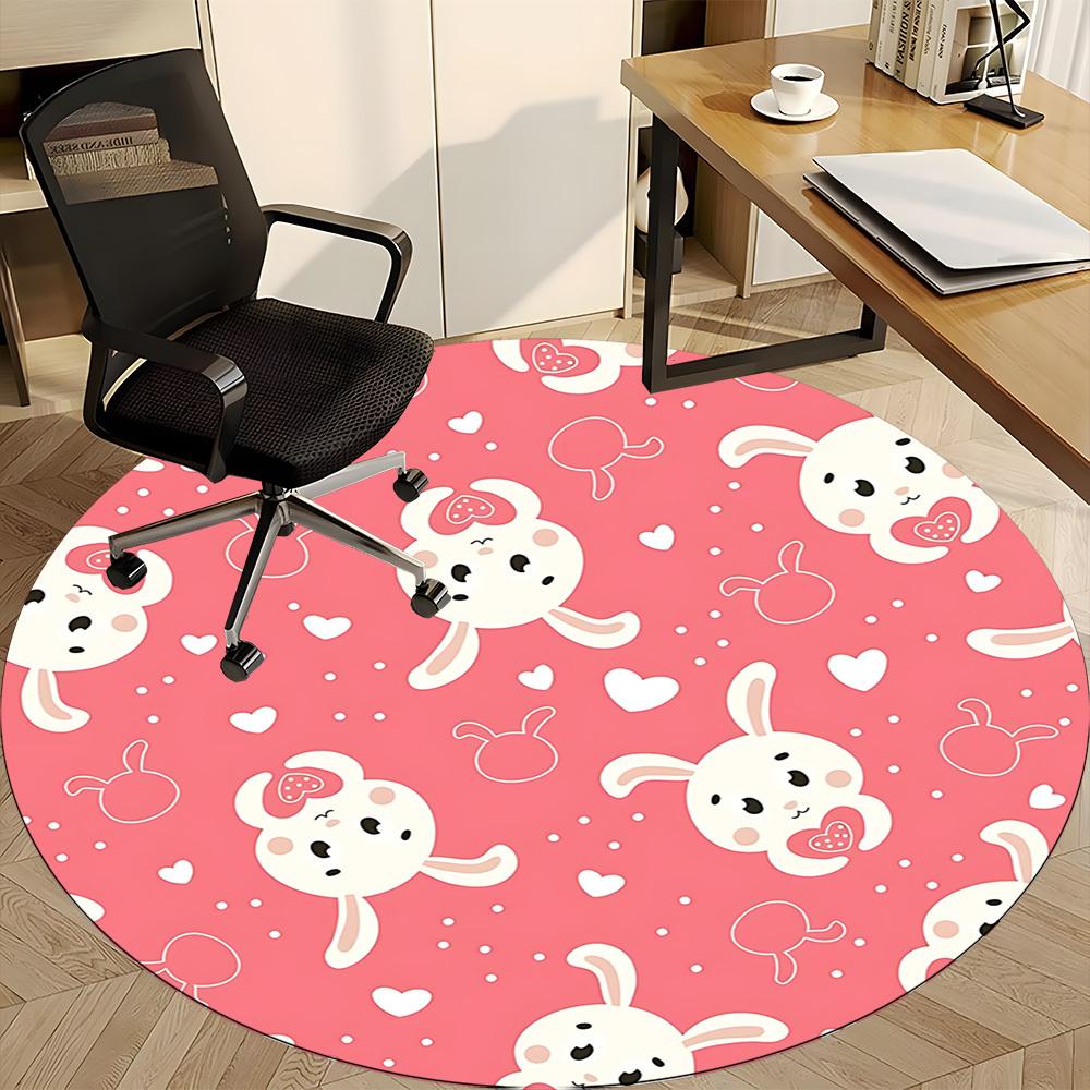 1pc Rabbit Heart Pattern Carpet for Office Non Slip, Round Carpet, Soft & Comfortable, Carpet for Office, Lightweight Round Floor Mat