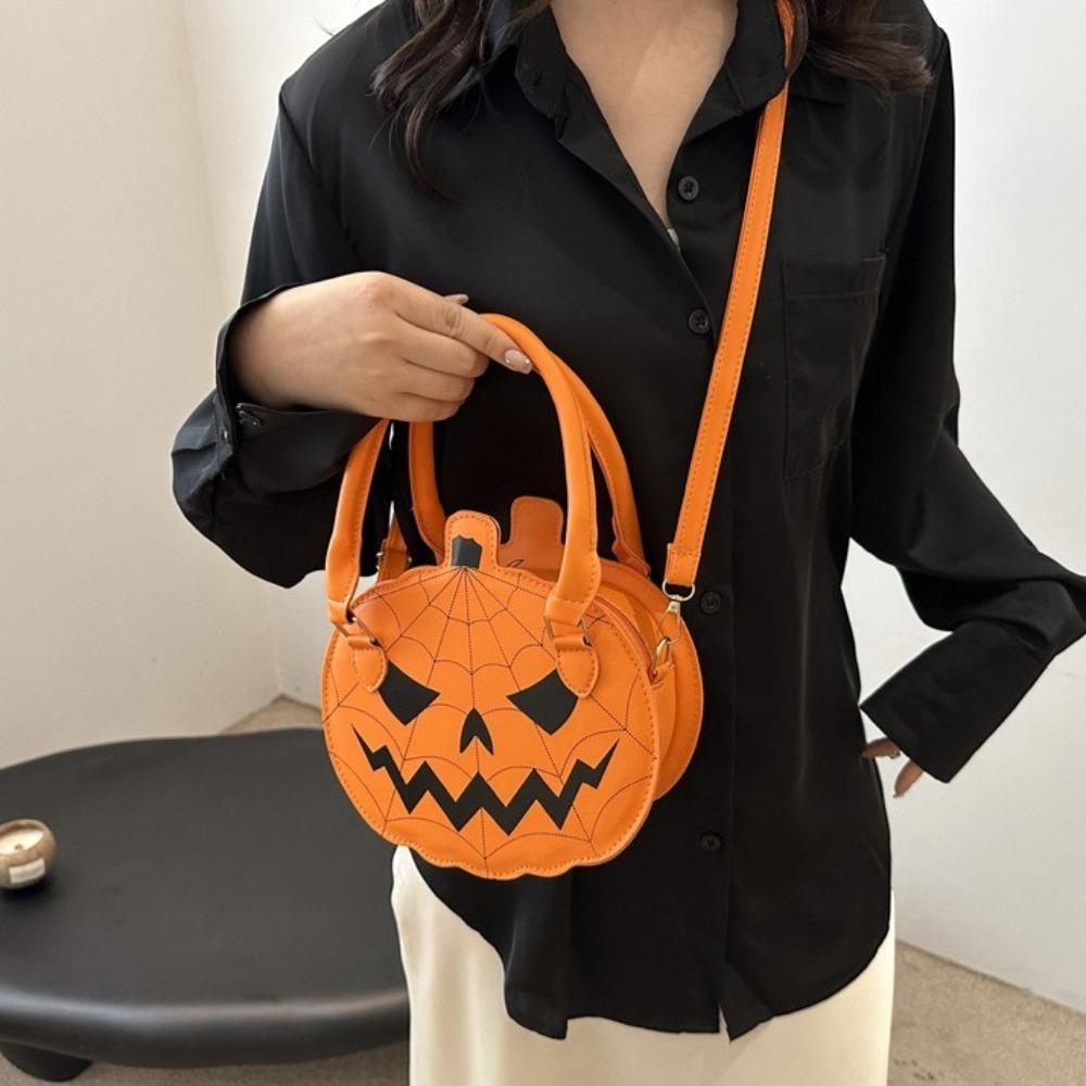 Round Halloween Shoulder Bag Skull Ghost Handbag Fashion Pumpkin Shape Bag Children's