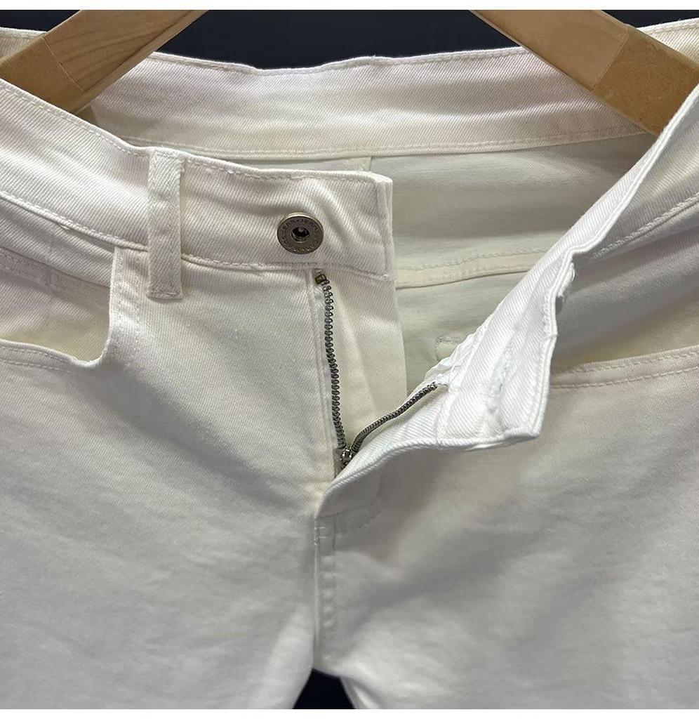 White Slim-Fit Korean Style Men's Nine-Point Casual Jeans