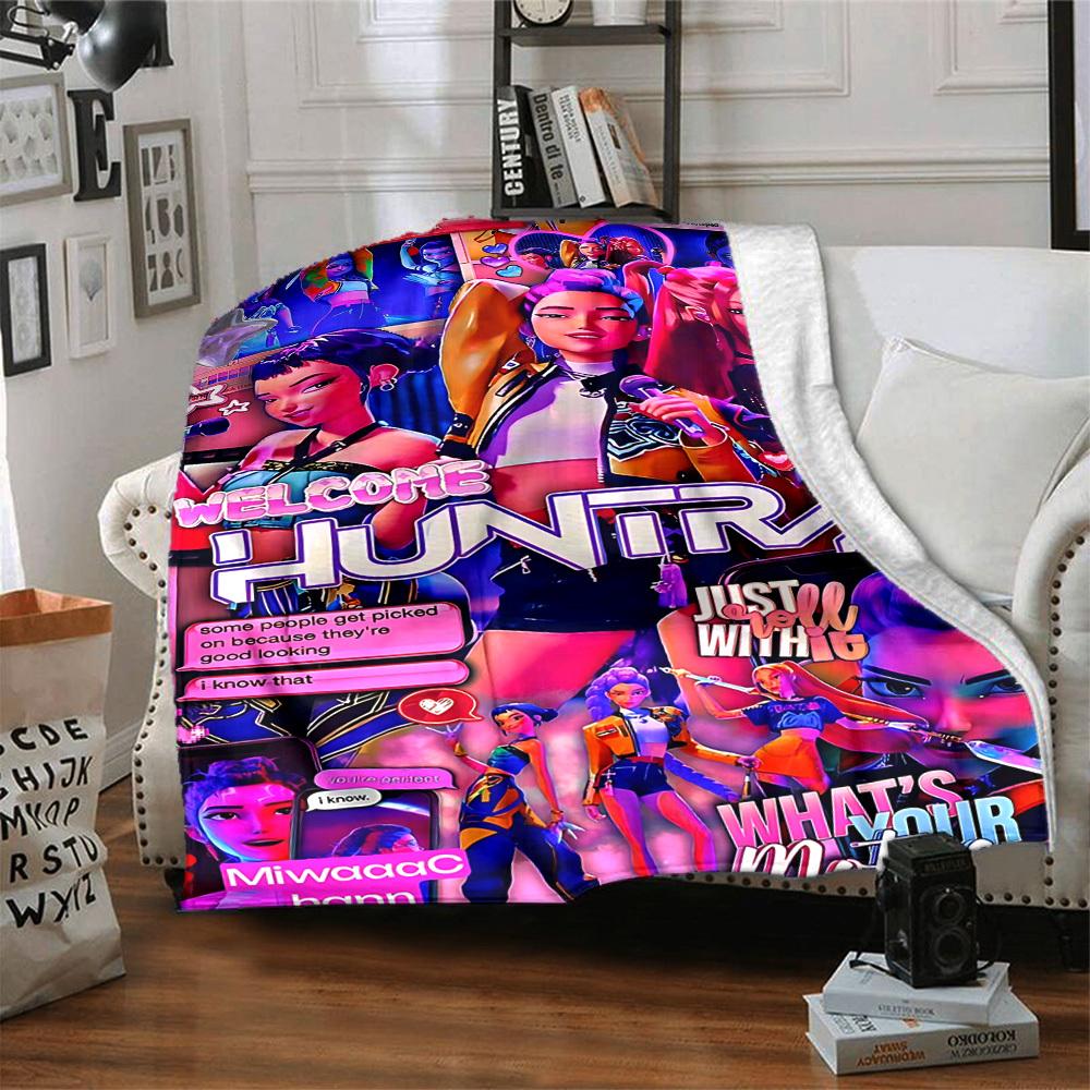 1PC Huntrix, K POP Blanket Soft Warm All Season Throw for Sofa, Bed, Car, Office Vibrant Colorful Design, Durable & Cozy Gift