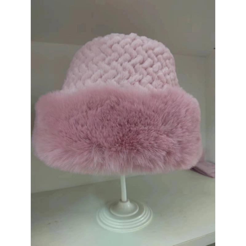 

Белая плюшевая женская шапка зимой, корейская версия с маленьким лицом, утолщенная теплая рыбацкая шапка, большая окружность головы в японском стиле и холодная шапка. M（56-58cm） розовый